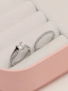 LeCalla 925 Sterling Silver-Plated Set Of 2 Cubic Zirconia Studded Finger Ring