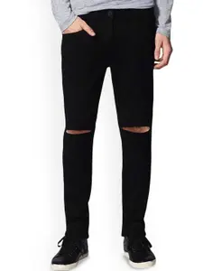 LINARIA Men Classic Slim Fit Mid-Rise Slash Knee Jeans