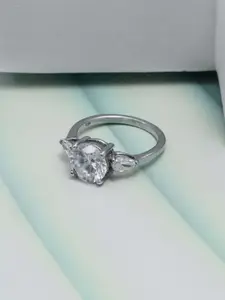 LeCalla  92.5 Sterling Silver Rhodium Plated Cubic Zirconia Studded Finger Ring