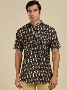 RAJUBHAI HARGOVINDAS Floral Printed Band Collar Cotton Straight Kurta