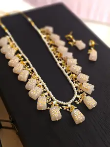 Binnis Wardrobe Gold Plated Quartz Stone Studded & Beaded Necklace & Earrings