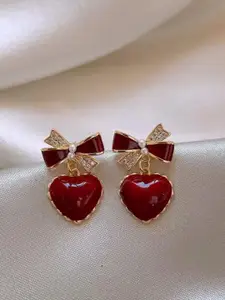SUBHAGALANKAR Gold-Plated Rhinestone Studded Heart Shaped Drop Earrings