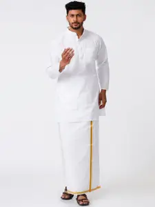 Ramraj Mandarin Collar Pure Cotton Straight Kurta With Veshti