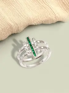 LeCalla 925 Sterling Silver-Plated Artificial Stones Studded Adjustable Finger Ring