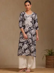Soch Paisley Printed V-Neck Straight Thread Work Kurta