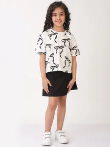 Anthrilo Girls Printed Round Neck T-Shirt With Skirt