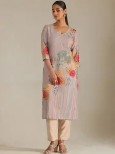 Soch Floral Printed Sequinned V-Neck Straight Kurta