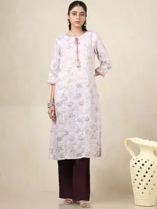 Soch Floral Printed Tie-Up Neck Straight Kurta