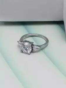 LeCalla 925 Sterling Rhodium-Plated Cubic Zirconia Studded Finger Ring