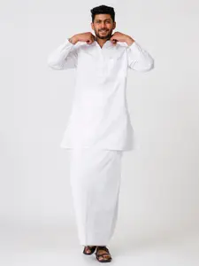 Ramraj Mandarin Collar Pure Cotton Kurta With Veshti