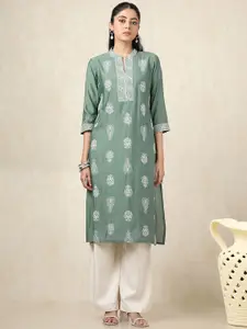 Soch Floral Embroidered Mandarin Collar Thread Work Muslin Straight Kurta