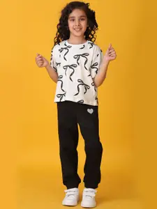 Anthrilo kids Girls Printed Round Neck T-Shirt Jogger Clothing Set Set