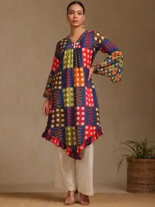 Soch Geometric Printed V-neck Bell Sleeves A-Line Kurta
