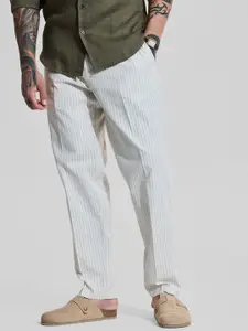 Snitch Men Striped Regular Fit Mid-Rise Regular Trousers