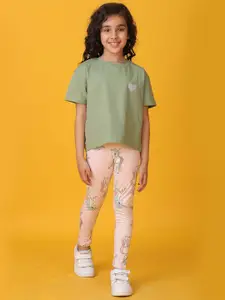 Anthrilo kids Girls Round Neck T-shirt Leggings Clothing Set Set