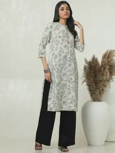 Soch Floral Printed Mandarin Collar Linen Straight Kurta