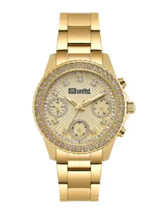 unltd. Women Brass Dial & Stainless Steel Bracelet Style Straps Analogue Watch