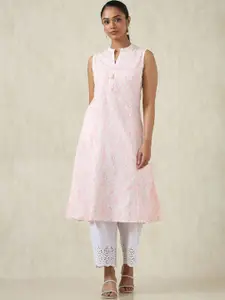 Soch Geometric Printed Mandarin Collar Ikat Linen A-Line Kurta