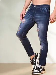 LINARIA Men Classic Tapered Fit Mildly Distressed Light Fade Cotton Jeans