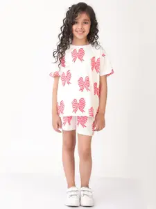 Anthrilo kids Girls Printed Round Neck T-shirt Shorts Clothing Set