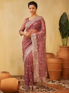 kasee Floral Embroidered Supernet Saree