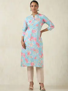Soch Floral Printed Mandarin Collar Cotton Straight Kurta