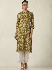 Soch Floral Printed Mandarin Collar Pure Cotton Straight Kurta