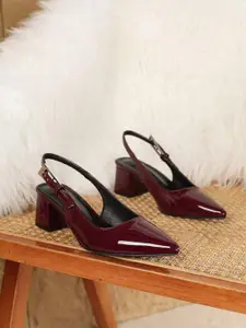 PURPLEHUNT Women Pointed Toe Block Heel Pumps