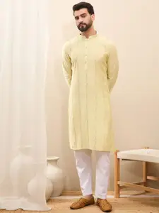 House of Pataudi Geometric Embroidered Sequinned Mandarin Collar Straight Kurta