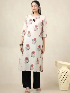 Soch Floral Printed Round Neck Straight Linen Kurta