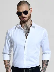 Snitch Men Classic Slim Fit Spread Collar Solid Cotton Casual Shirt
