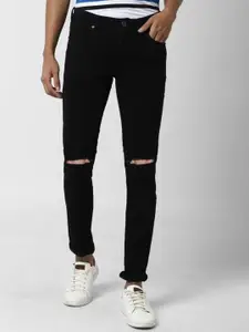 Linaria Men Classic Slim Fit Mid-Rise Slash Knee Jeans