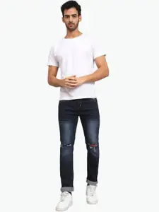 LINARIA Men Classic Slim Fit Slash Knee Light Fade Cotton Jeans