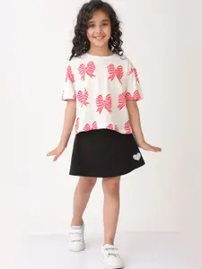 Anthrilo Girls Printed Round Neck T-Shirt With Skirt