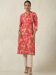 Soch Abstract Printed Mandarin Collar Cotton Straight Kurta