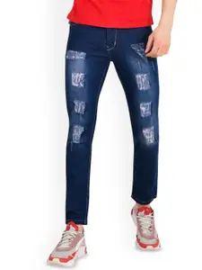 LINARIA Men Cotton Classic Tapered Fit Mid-RiseHighly Distressed Light Fade Jeans