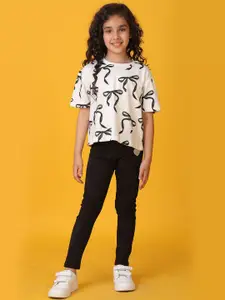 Anthrilo kids Girls Printed Round Neck T-shirt Leggings Clothing Set Set