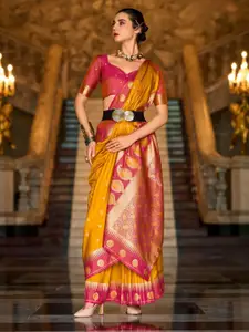 DEVATITHI Ethnic Motifs Woven Design Yellow Soft Silk Saree