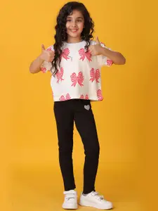 Anthrilo kids Girls Printed Round Neck T-shirt Leggings Clothing Set Set