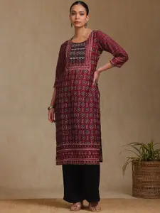 Soch Ethnic Motifs Printed Round Neck Muslin Straight Kurta