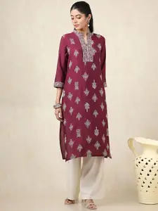 Soch Floral Embroidered Thread Work Mandarin Collar Muslin Straight Kurta