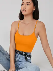 AAHWAN Women Square Neck Crop Fitted Top