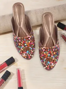 Bohekant Women Embellished Slip-On Party Mules Flats