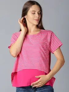 PURPLE FLAUNT Women Striped Cotton Top