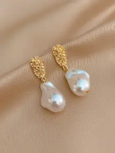 SUBHAGALANKAR Gold-Plated Pearls Studded Contemporary Drop Earrings