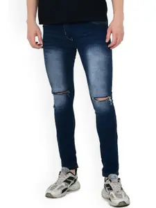 LINARIA Men Classic Mid-Rise Slim Fit Slash Knee Heavy Fade Jeans