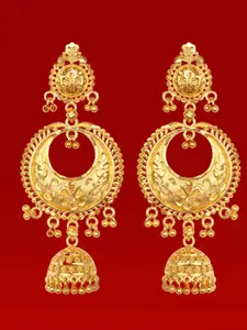 Anouk Gold-Plated Artificial Beaded Dome Shaped South Indian Temple Jhumkas