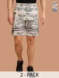 BULLMER Men Pack of 2 Graphic Printed Regular Fit Cotton Shorts