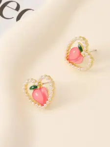 SUBHAGALANKAR Gold-Plated Pearls Studded Heart Shaped Studs