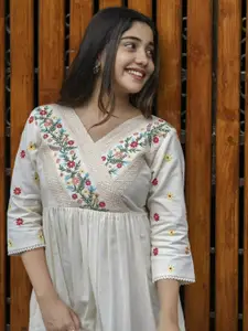 Rujave Embroidered V Neck Fit & Flare Maxi Dress